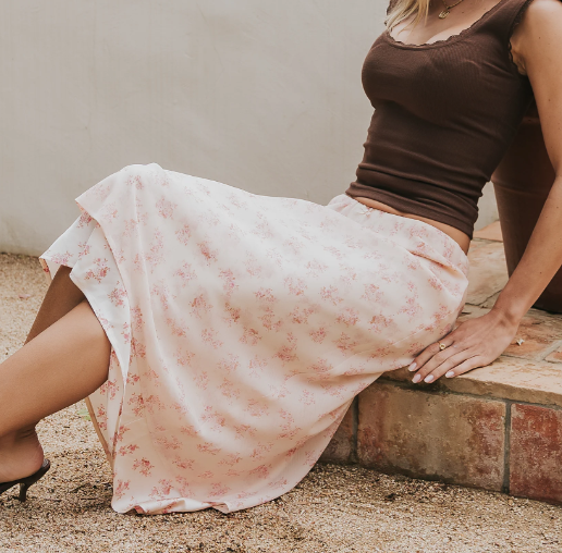 Soft Floral Midi Skirt