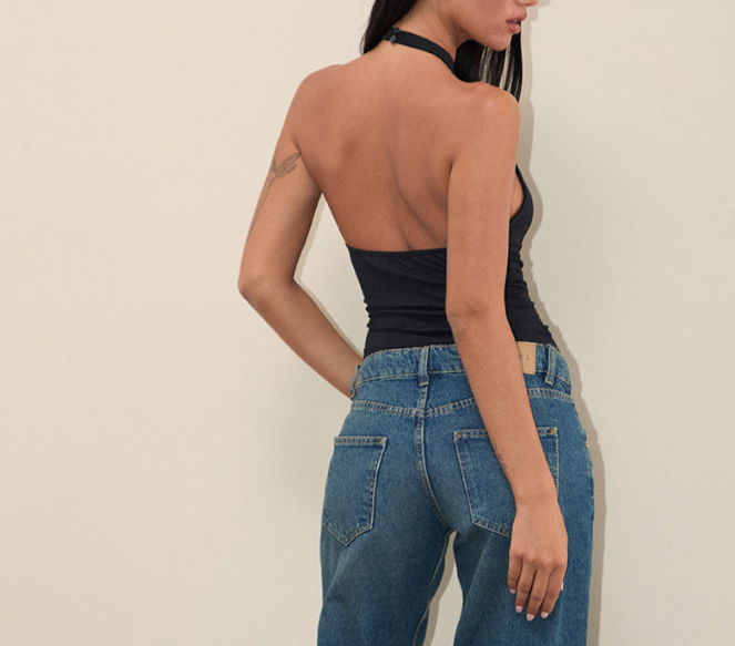Black Halter Neck Open‑Back Cami Top